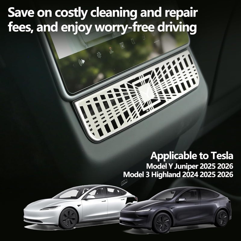 Arcoche Rear Condition Air Vent Outlet Cover for 2025 2026 Tesla Model Y Juniper Accessories Air Flow Vent Grille Protection Upgraded stainless steel and ABS - Image 3